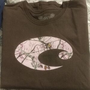 Costa Women's Brown T-shirt with Pink Logo